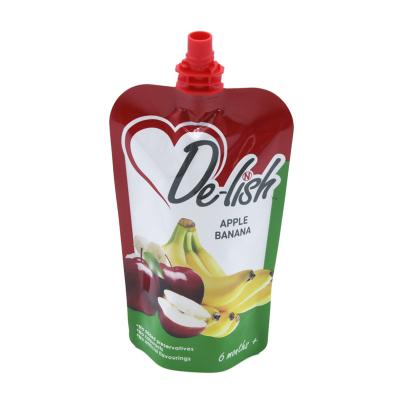 China Rectangle Shape Moisture Proof Custom Printing Single Spout Banana Shaped Juice Packaging Custom Liquid Standing Injection Pouch for sale