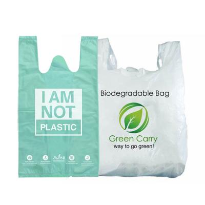 China BIODEGRADABLE Custom Printed Bio Plant Based Simple Compostable Grocery Goods Cornstarch Kitchen Waste Plastic T-Shirt Bags for sale