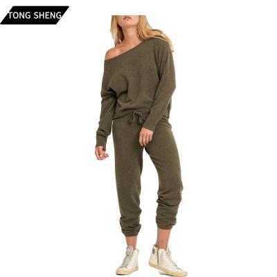 China Tong Sheng Ladies 100% Pure Cashmere Anti-wrinkle Two Pcs Set Luxury Sweater Women Cashmere Jogger Sweater Panty Set for sale