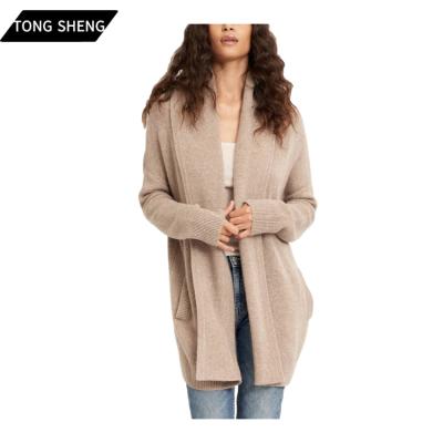 China Anti-wrinkle Tong Sheng Women Cashmere Sweater Cardigan Open Front Dropped Shoulder Side Pocket Women Sweater Cardigan for sale