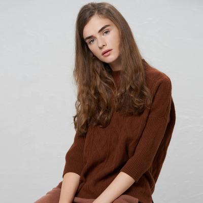 China Anti-Wrinkle Winter Pullover Brown Fine Neck 100% Cashmere Fake Sweaters for sale