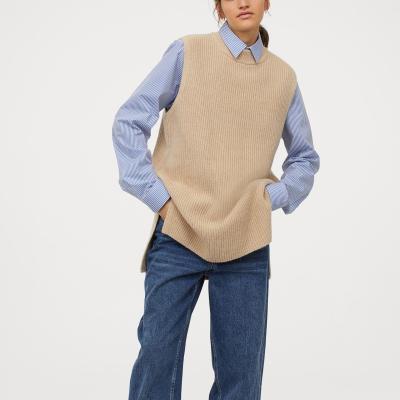 China Anti-pilling Long Rib Sleeveless Knitted Wool Cashmere Sweater Vest Custom Women for sale