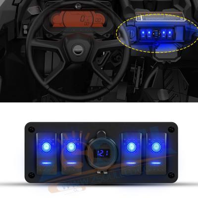 China Rocker Inverter + USB 4-way Charging + Blue Band LED Voltage Display Rocker Switch LED UTV 4 USB Rocker Panel For ATV Truck Car Boat RV Marine Truck 12V-24V for sale