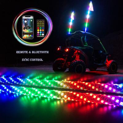 China brake & Turn Singal Function in Pair Whip Flagpole Light APP Control Chasing Color LED Whip Lights Wrapped Dancing Whip for Off-Road Vehicles UTV ATV AM Box for sale