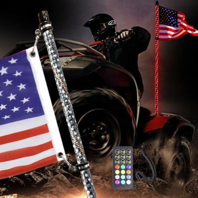 China Transparent Flexible Tube Single Whip Light Antenna Chasing Color Dream 3/4/5/6ft LED Security Spiral Flagpole Lights With Remote Single Whip Flag For RZR for sale