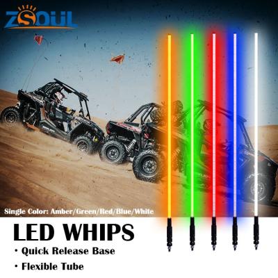 China Flexible Transparent Color LED Tube Static Whip Lights 3 Feet Customize White Green Blue Red Color Sand Rail Whip Antenna Flag For Road Utv ATV Rzr for sale