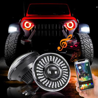 China 7 Inch Hi/Lo Beam DRL Amber Halo Ring 500W Round Angel Eye LED Headlight For JEEP JK TJ LJ for sale