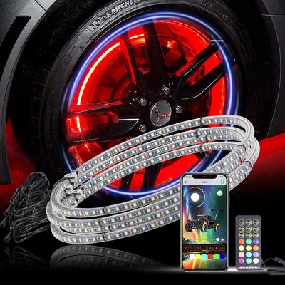 China Univeral Automobile 4pc 14.5&15.5inch Multi Color Flow Car Light Remote RGB App Control Waterproof LED WHEEL RING LIGHT for sale