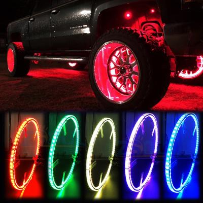 China Univeral Automobiles Car Accessories App Control RGB Smart UTV Wheel 15 Inch Waterproof Strips Led Wheel Ring Light Kit for sale