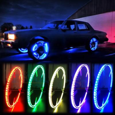 China Univeral Automobiles Double Side Bright Light Strips 15inch Rim Light Led Wheel Ring Light By App Control for sale