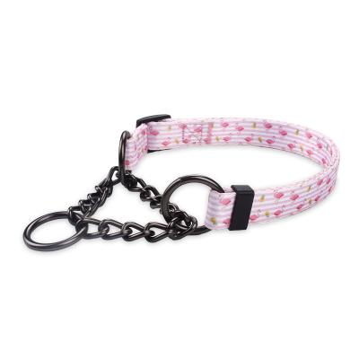 China 2020 Hot Fashion Design Print Training Collar Pet Martingale Amazon Style Personalized Steel Chain Dog Collar for sale