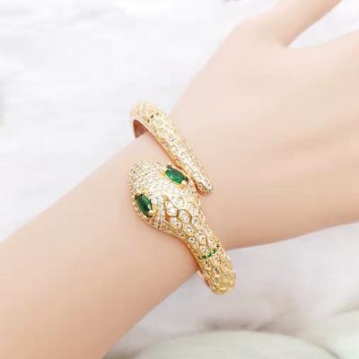 China CLASSIC Wholesale Fashion Women Jewelry Gold Plated Copper Diamond Crystal Snake Bracelet RingFor Women Set for sale