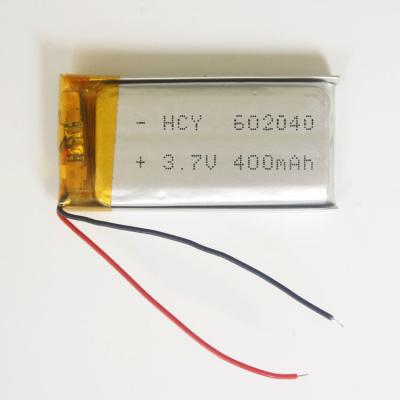 China Smart watch Digital camera rechargeable 602040 350mah 400mah 450mah 3.7v lipo battery with wires for sale