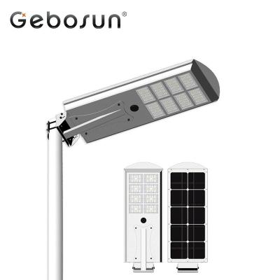 China With mono solar panel in high work efficiency > 21% GEBOSUN outdoor waterproof high lumen ip65 40W 50W cctv camera all in one led solar street light for sale