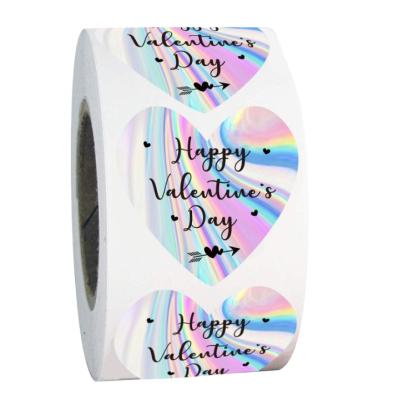 China Seven Color Waterproof Laser Stickers Valentine's Day Gift Holographic Qixi Heart-Shaped Seal for sale