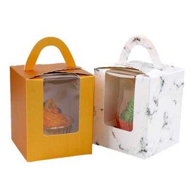 China Custom Recycled White Color Transparent Window Materials Kraft Paper Cake Food Cardboard Handle Packaging Box With Logo for sale