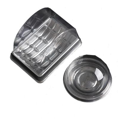 China Recycled Materials Transparent Gold Small Cake Dessert Packaging Black Plastic Circle Box for sale