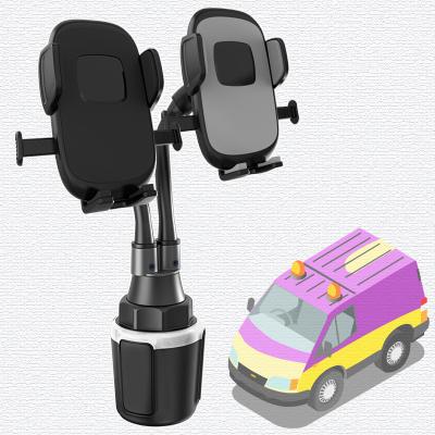 China 360 Degree Rotation Double Long Arm Car Phone Holder Adjustable Mobile Cup Mount for sale