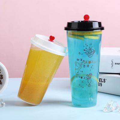 China Injection Molding New Minimalist Hot Disposable Beverage Transparent Custom With Lid Milk Tea Plastic Cup for sale