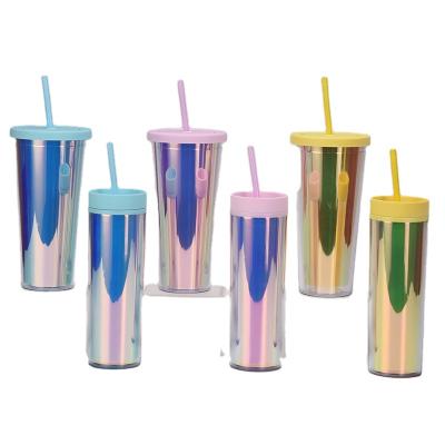 China Sustainable Food Safety Plastic Double Wall Tumblers Tumbler With Straw And Lid for sale