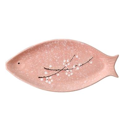 China New Style Fish Fish Dish Household Creative Viable Ceramic Hot Plates Japanese Style Ceramic Splint for sale