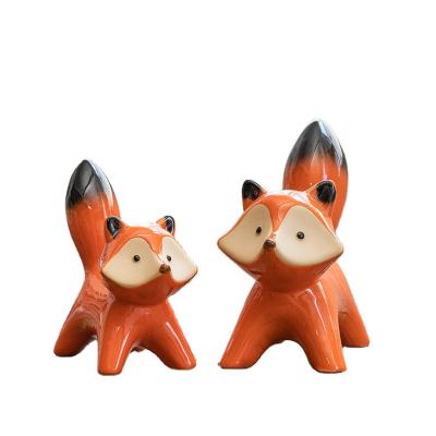 China Eco-friendly Animal Ceramic Craft Home Ornament Porcelain Ornaments Cute Fox Decoration Sets For Display for sale