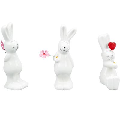 China Eco-friendly White Ceramic Ornament Novelty Rabbit Rabbit Ornaments Rabbit Bedroom Living Room Ceramic Decorations for sale