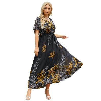 China Size Long Sleeve PS1080404 Fat Women Sustainable Short Loose Floral Casual Plus Size Clothing Dress for sale