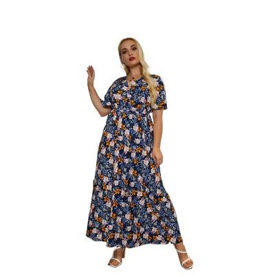 China PS1080407 Floral Casual Short Sleeve Ladies Anti-Static Loose Maxi Plus Size Women Dresses for sale