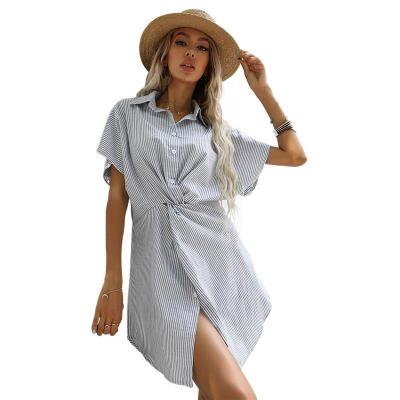 China DR10711106 Anti-Static Loose Short-sleeve Dress Shirt Strips Dresses Elegant Casual Dress Summer for sale