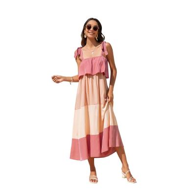 China Women A Line Summer Floral Dresses Casual Braces RD1701104 Long Polyester Color Block Maxi Anti-Static Sleeveless Dress for sale