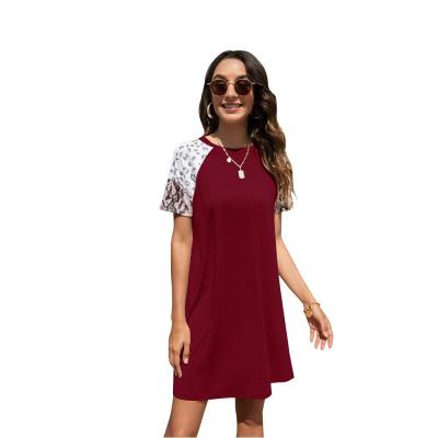 China Anti-Static Loose Short Sleeve Dress Elegant Crew Neck RD1702112 Color Block Dress Casual Outfits for sale