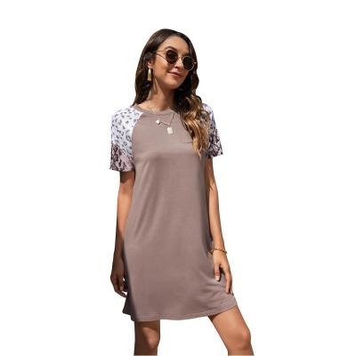 China RD1702116 Loose Color Block Color Block Crew Neck Elegant Casual Dresses Short Spring Women Dress for sale