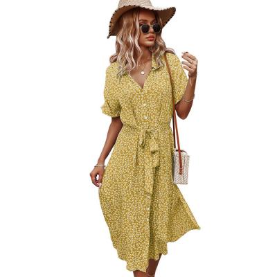 China DR10703083 V-neck Bandage Maxi Dress Women Anti-Static Loose Floral Dress Extra Long Casual Dresses for sale