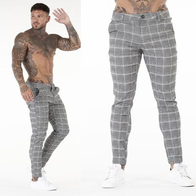 China 2022 Gray White Check Pants Super Anti-Wrinkle Comfortable Stretch Twill Trousers Slim Fit Pants Men for sale