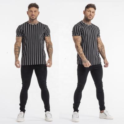 China New Fashion Men's Stripes Print T-shirt Summer Silk Men's Short Sleeve T-shirt Cotton Casual Breathable Sik Quick Dry Men's T-shirt for sale