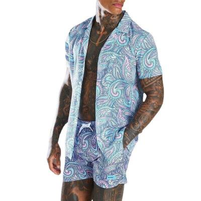 China Men's Breathable Summer Hawaiian 2pcs Beachwear Set US Size Urban Tuxedo Printed Floral Stylish Shirt And Shorts for sale