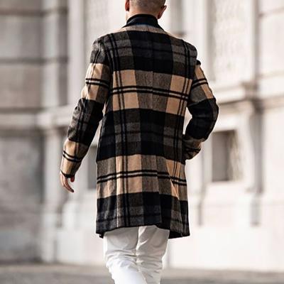 China OVERSIZE Men's Casual Mid Long Plaid Lapel Single Breasted Notch Coat for sale