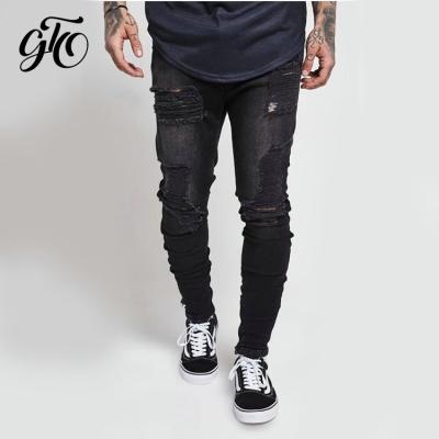 China Hot Selling New Style Ripped Denim Denim Breathable Jet Black Skinny Jeans Men for sale