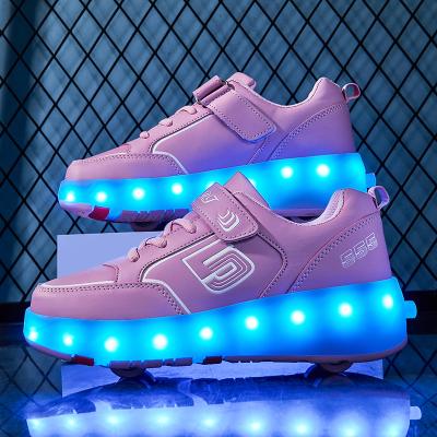 China Kids Light Up Sneakers Two Wheels Outdoor Roller Skate Flashing Shoes Wholesale LED Roller Skate Shoes Kids Roller Skates for sale