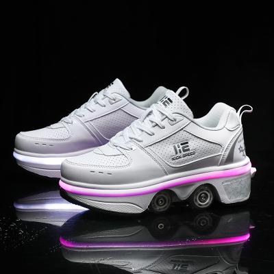 China Fashion trend kids kick board rolled shoes,kids wheels roller retractable shoes,led light up kids roller skate shoes with wheels for sale