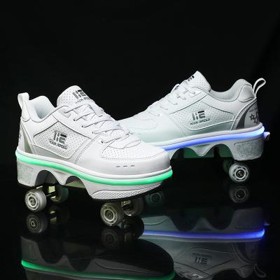 China Fashion\Comfortable\Durable Sports Running Shoes Deformation LED Light Up 4 Wheels Skate Shoes Kids Kick Shoes Roller Skates Wheeled Flashing Shoes For Adults Children children for sale