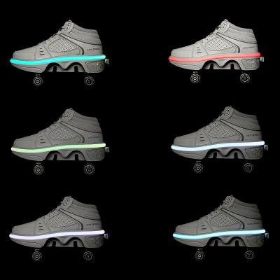 China Fashion Trend Kids Kick Board Rolled Up Shoes, Retractable Kids Wheels Roller Shoes, Light Led Up Kids Roller Skate Shoes With Wheels for sale