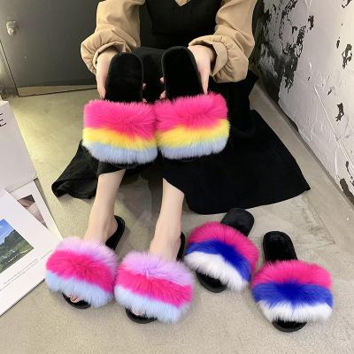 China Amazon Breathable Hot Selling Ladies Fashion Fluffy Slippers Custom Multicolor Faux Fur Flip Flops Open Toe Outdoor Stretching Furry Slipper for sale