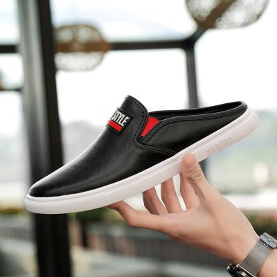 China Fashion Trend Wholesale Men's Slip On Flat Shoe Fast Shipping Popular Casual Cow Leather Slippers Man Half Loafer Mule Sandals For Men for sale