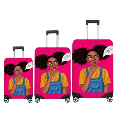 China Polyester Travel Protect Dustproof Art African Girls Women Trolley Bag Suitcase Covers Black Luggage Cover Elastic Case Cover for sale