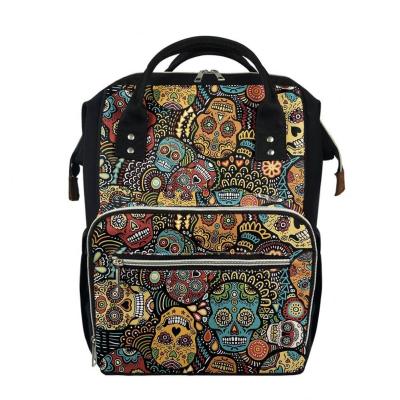 China 3D Sugar Skull Print Mother Bags backpack backpacks for baby care travel outdoor portable mom diaper bags print wholesale on request for sale