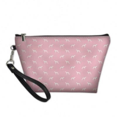 China Greyhound Dog Silhouette Eco-friendly Pattern Print Custom Multifunctional Fashionable Pink Beauty Cosmetic Bags Bag for sale