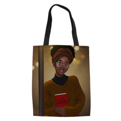 China Wholesale Simple Folding Canvas Tote Bag African Blank Art Girls Print Reusable Canvas Women Bag Cheap Canvas Shopping Bag for sale