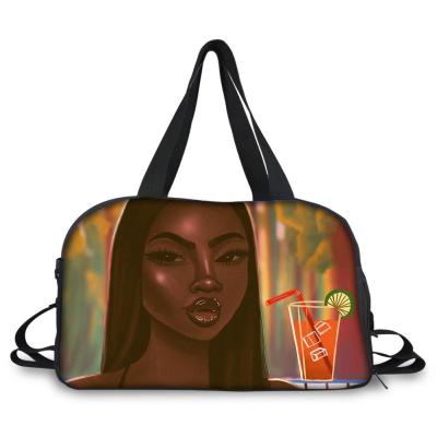 China Wholesale Black Art African Girls Printed Women Sports Bag Yoga Ladies Shoulder Bag Outdoor Weekend Travel Bag Polyester Eco-Friendly ECO Polyester for sale